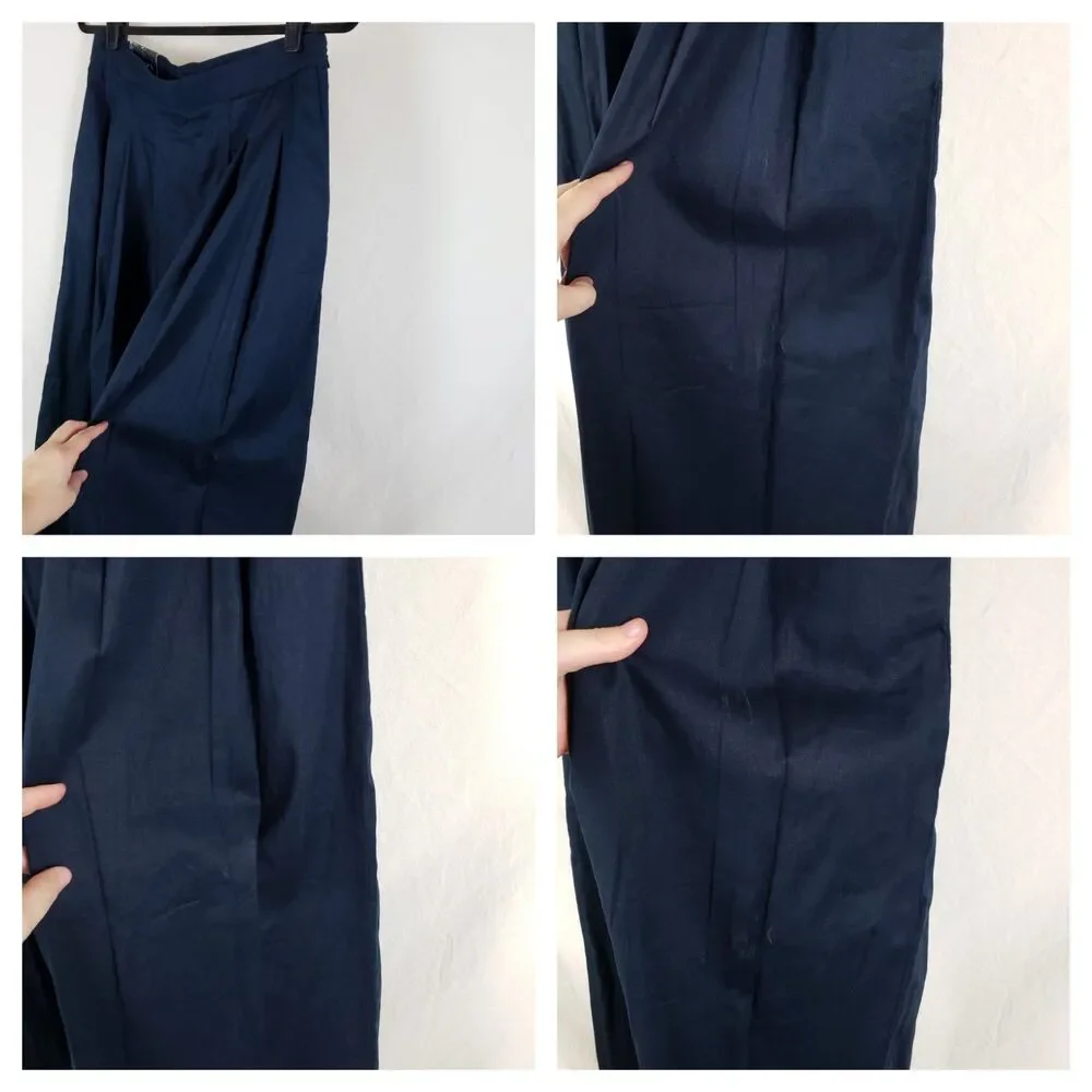 Banana Republic Minimalist Linen Blend Pleated Wide Leg Pants Womens 6P Navy